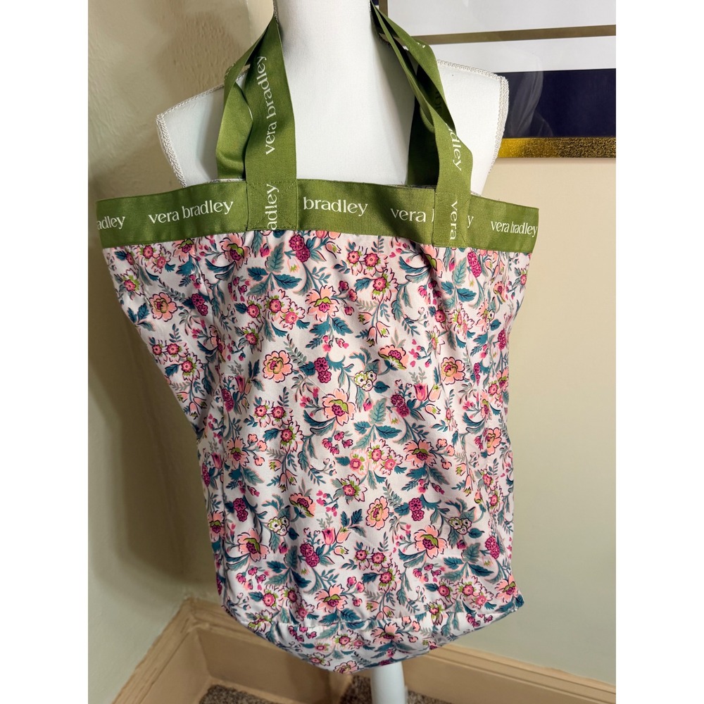 Vera Bradley Reusable Tote Bag Floral Green Logo Strap Eco Friendly Shopper